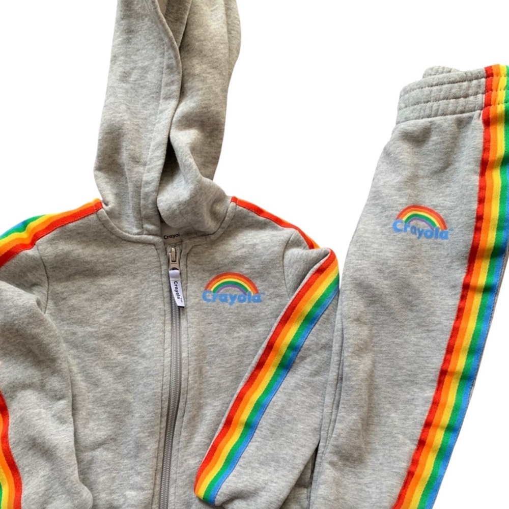Crayola Gray Kids Tracksuit with Rainbow Stripes